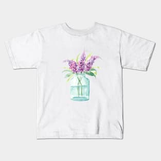 Lavender Mason Jar Watercolor Bouquet Kids T-Shirt